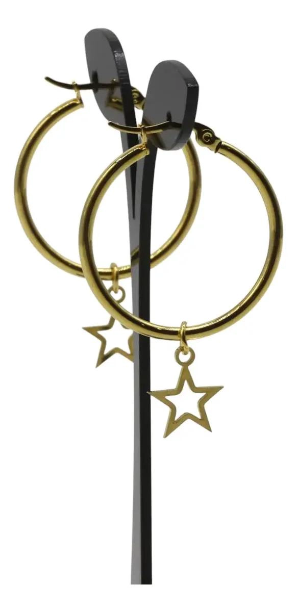 AROS ARGOLLAS CON DIJE DE ESTRELLA EN ACERO DORADO 30MM - 8