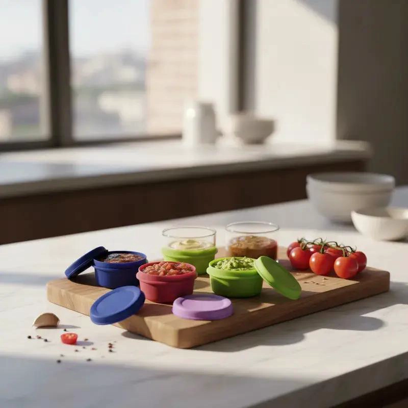 SET DE 8 MINI SALSEROS DE PLASTICO PARA SALSAS Y ADEREZOS - 1