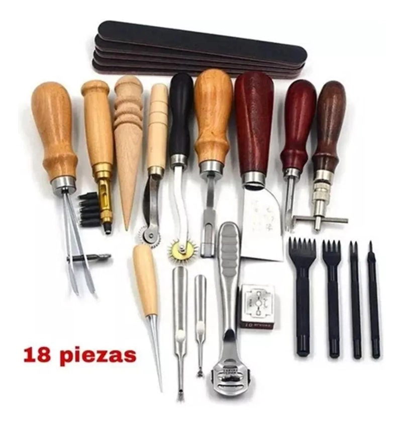 KIT 18 PIEZAS HERRAMIENTAS PARA CUERO Y PIEL - 2