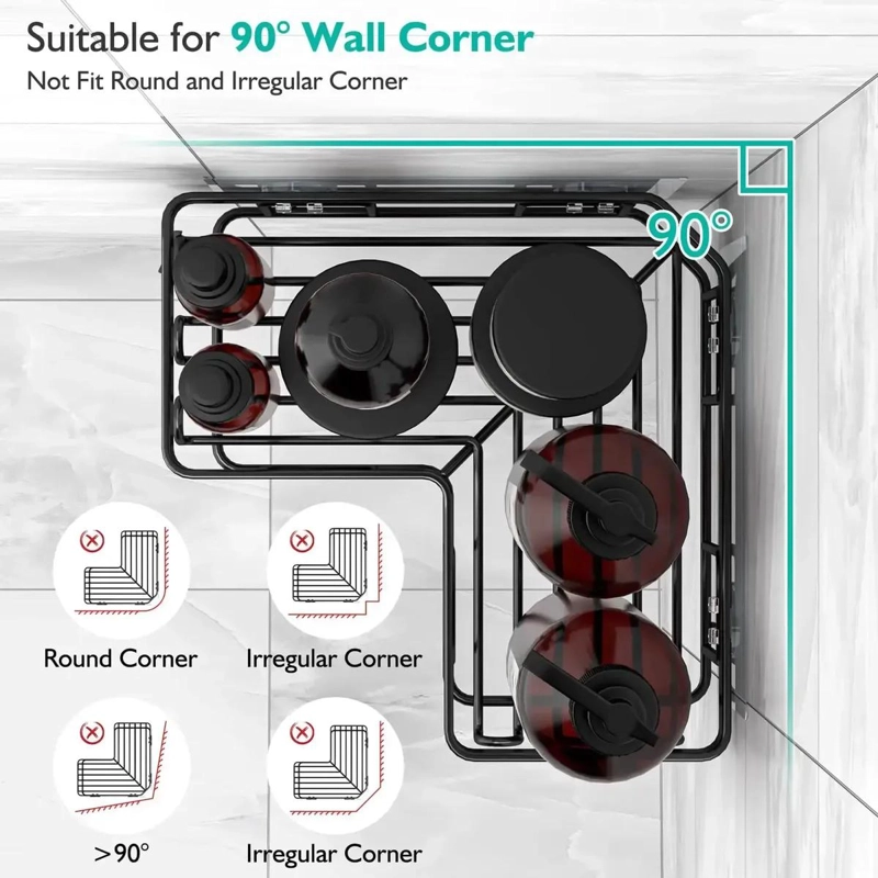 SET DE ESTANTES ESQUINERO PARA BAÑO CON ADHESIVOS NEGROS - 4