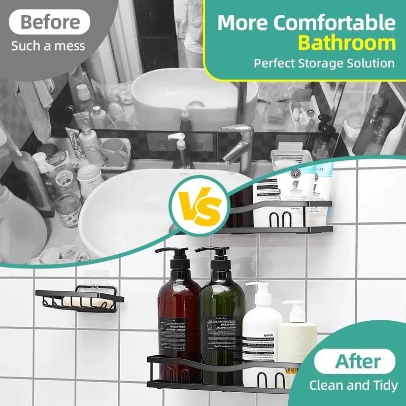 ORGANIZADOR DE DUCHA ADHESIVO SET DE 3 ESTANTES INOXIDABLES - 6