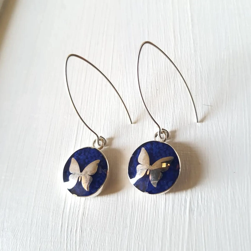 AROS COLGANTES DE PIEDRA MOLIDA Y LAPISLAZULI EN PLATA 950 - 1