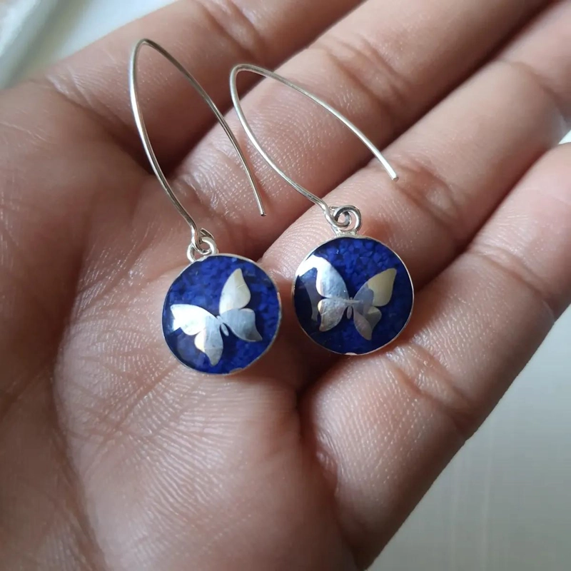 AROS COLGANTES DE PIEDRA MOLIDA Y LAPISLAZULI EN PLATA 950 - 2