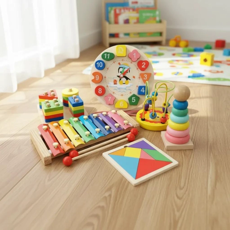 PACK DE 6 JUGUETES DIDACTICOS DE MADERA PARA NIÑOS - 1
