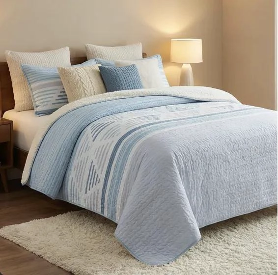 CUBRECAMA SHERPA PARA COLCHON DE 2 PLAZAS CON FUNDAS DE ALMOHADAS - 4