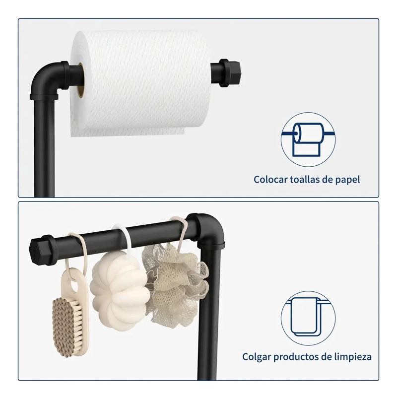 SOPORTE DE PAPEL HIGIE NICO PEDESTAL NEGRO PARA BAÑO - 6