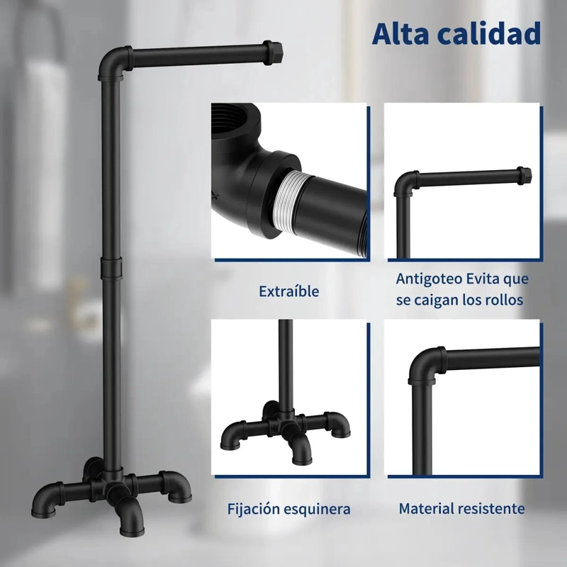 SOPORTE DE PAPEL HIGIE NICO PEDESTAL NEGRO PARA BAÑO - 7