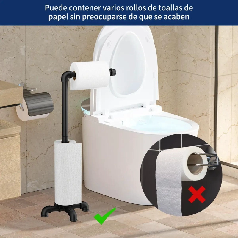 SOPORTE DE PAPEL HIGIE NICO PEDESTAL NEGRO PARA BAÑO - 9