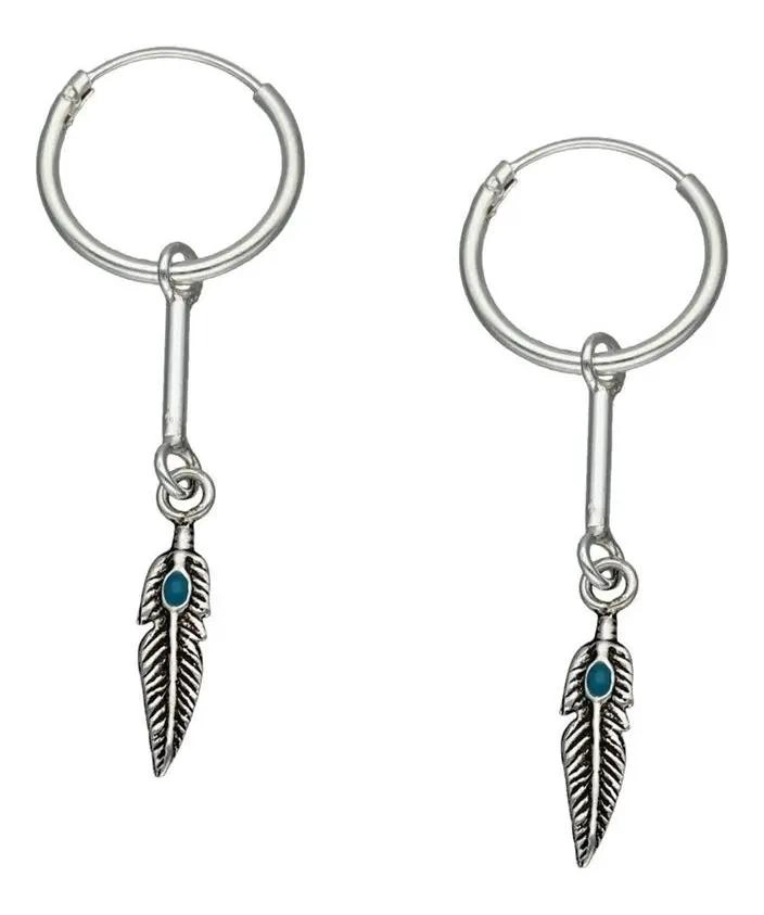 AROS DE PLATA 925 CON DISEÑO DE PLUMA ELEGANTE - 1