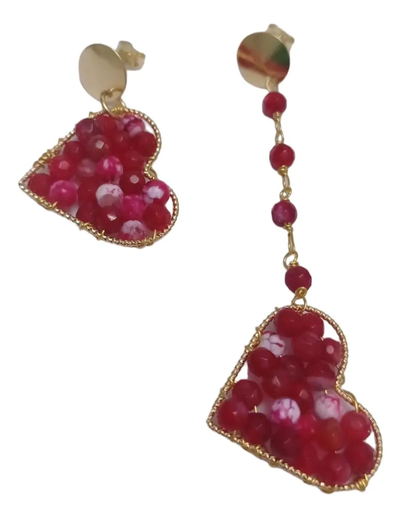 AROS ASIME TRICOS CON CORAZON Y PIEDRAS NATURALES EN BAÑO DE ORO 18K - 1