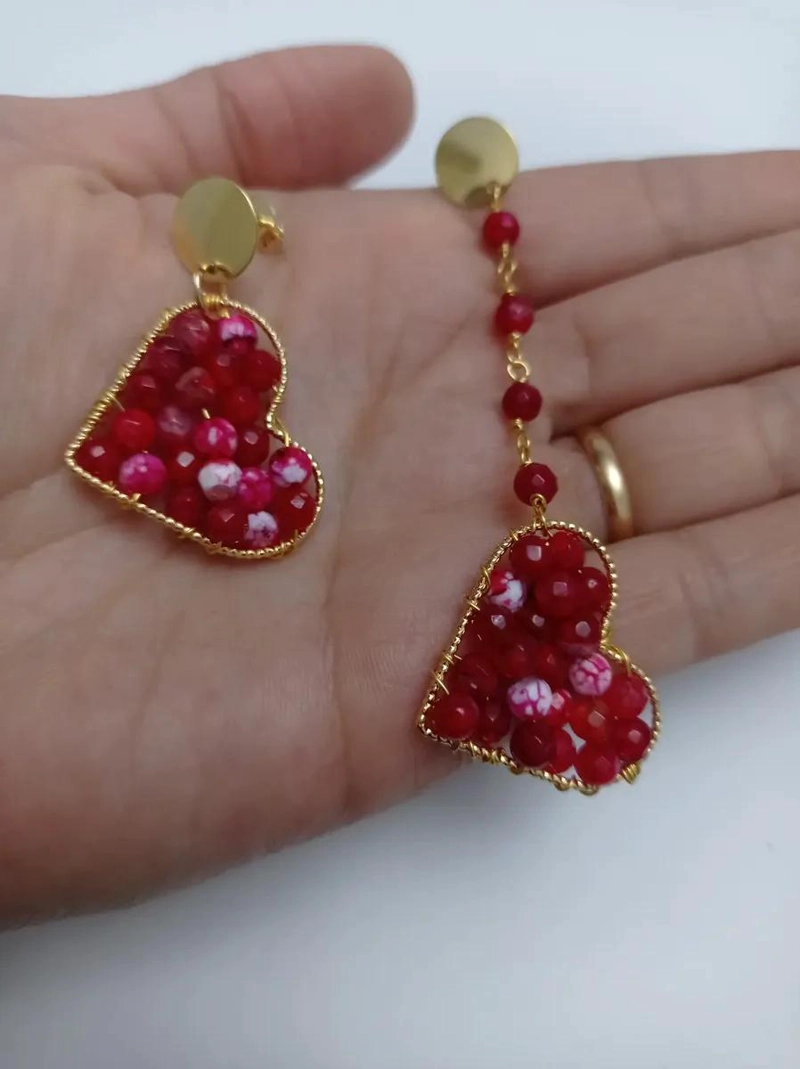 AROS ASIME TRICOS CON CORAZON Y PIEDRAS NATURALES EN BAÑO DE ORO 18K - 2