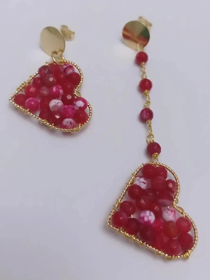 AROS ASIME TRICOS CON CORAZON Y PIEDRAS NATURALES EN BAÑO DE ORO 18K - 3