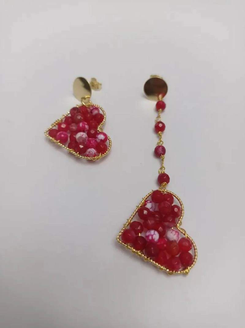 AROS ASIME TRICOS CON CORAZON Y PIEDRAS NATURALES EN BAÑO DE ORO 18K - 4