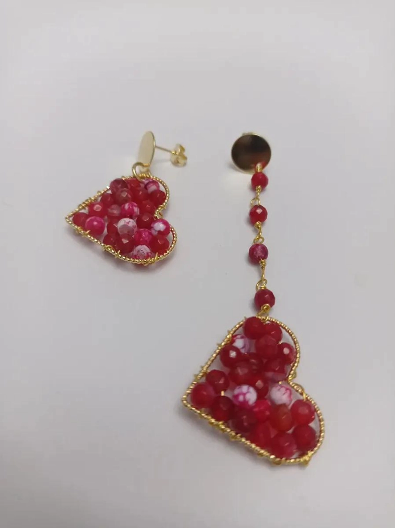 AROS ASIME TRICOS CON CORAZON Y PIEDRAS NATURALES EN BAÑO DE ORO 18K - 5