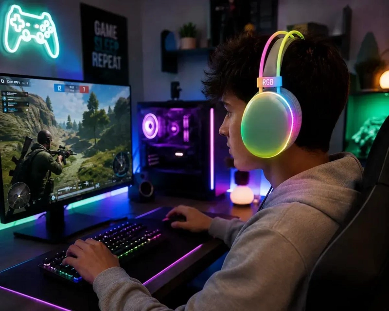 AUDIFONOS INALAMBRICOS RGB CON MICROFONO Y LED - 1