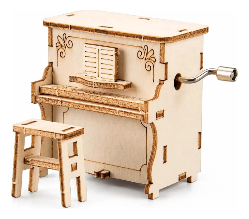 CAJA MUSICAL DE MADERA ARMABLE CON FORMA DE PIANO - 1