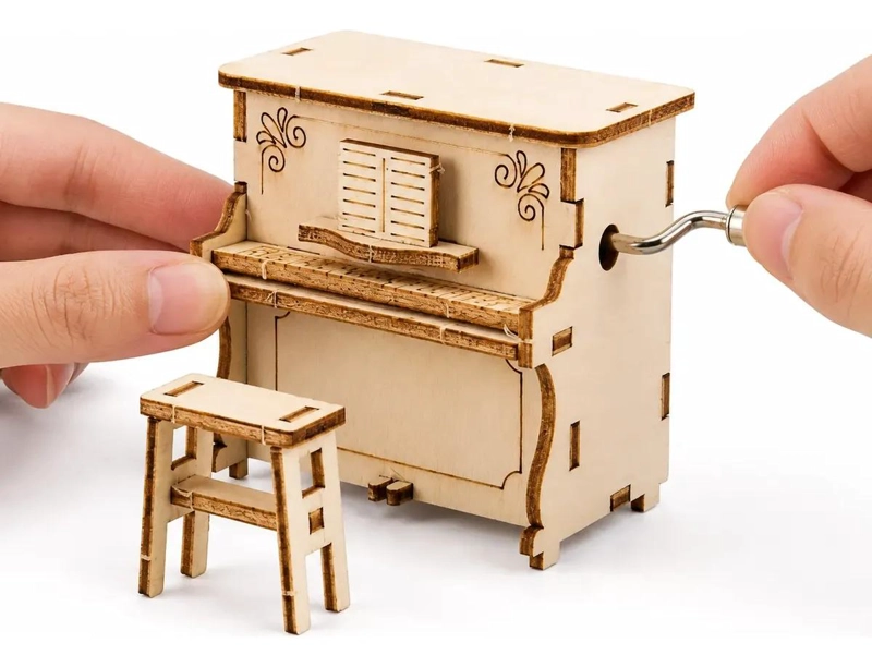 CAJA MUSICAL DE MADERA ARMABLE CON FORMA DE PIANO - 2