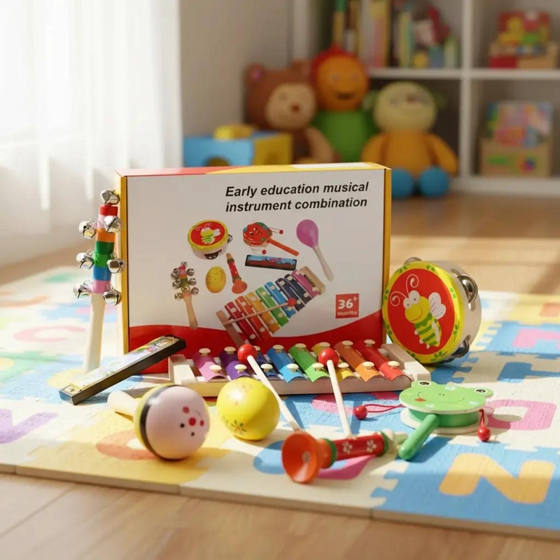 PACK DE 8 INSTRUMENTOS MUSICALES DIDACTICOS DE MADERA PARA NIÑOS - 1