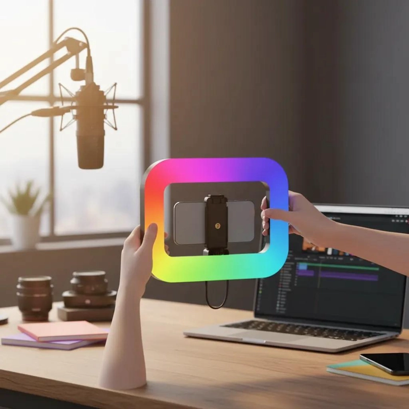 ARO DE LUZ RECTANGULAR PORTATIL MULTICOLOR PARA VIDEO - 3