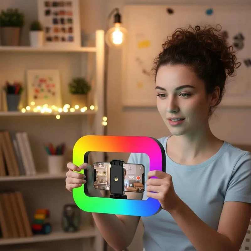 ARO DE LUZ RECTANGULAR PORTATIL MULTICOLOR PARA VIDEO - 4