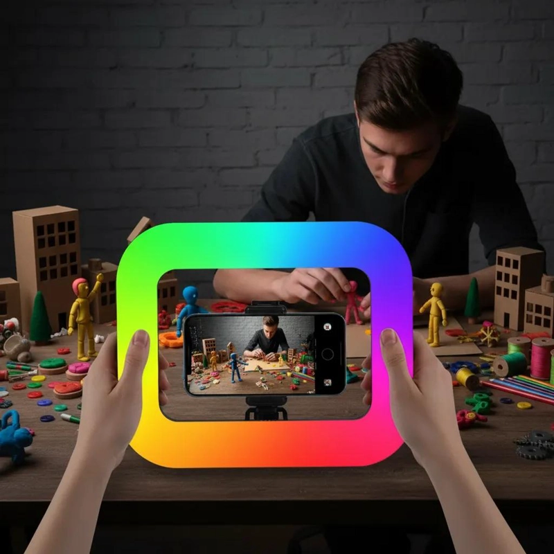 ARO DE LUZ RECTANGULAR PORTATIL MULTICOLOR PARA VIDEO - 7