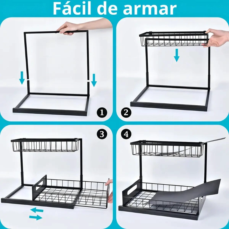 ORGANIZADOR DESLIZANTE BAJO FREGADERO 2 NIVELES ACERO NEGRO - 7