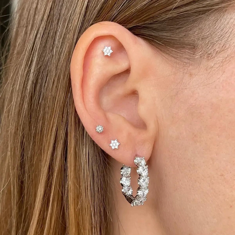 AROS PEQUEÑOS DE PLATA 925 CON DISEÑO FLORAL PARA PERFORACION - 3