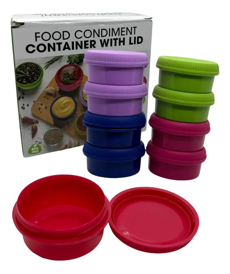 SET DE 8 RECIPIENTES PORTA SALSAS MINI DE PLASTICO SEGURO Y PRACTICO - 1