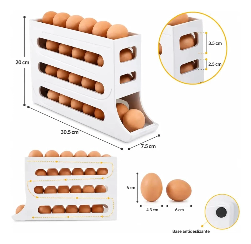 DISPENSADOR AUTOMATICO DE HUEVOS PARA REFRIGERADOR BLANCO - 2