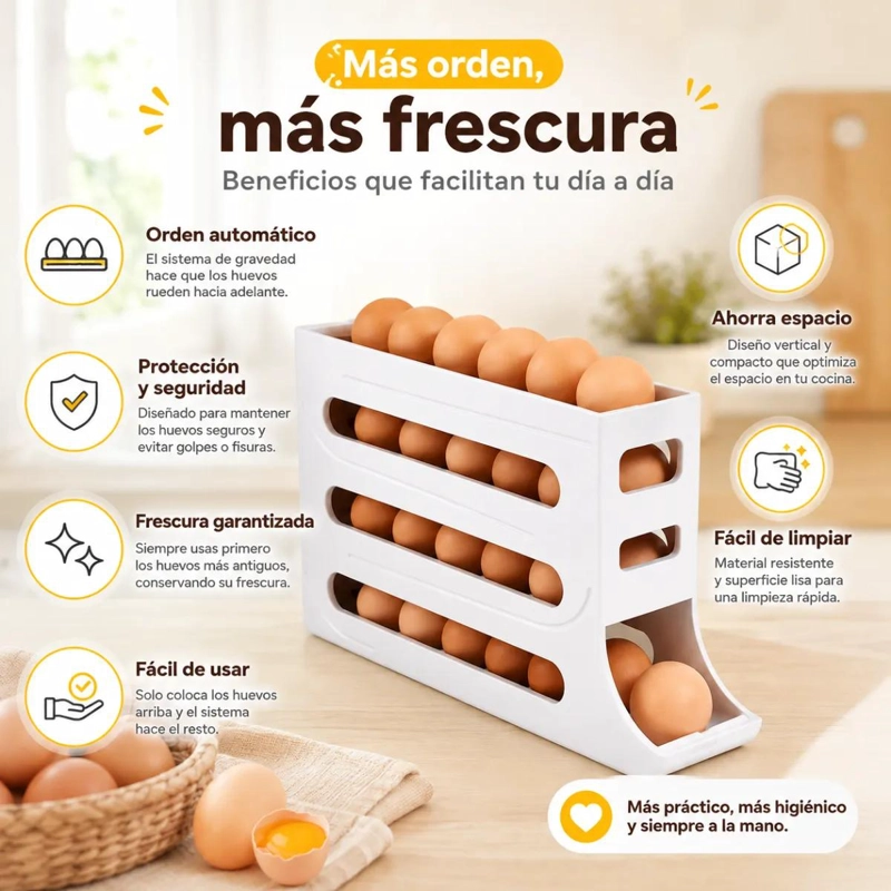 DISPENSADOR AUTOMATICO DE HUEVOS PARA REFRIGERADOR BLANCO - 3