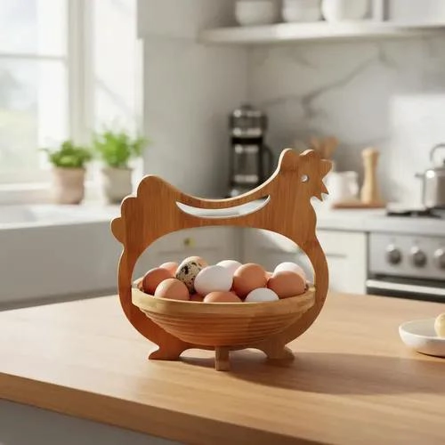 HUEVERA DE MADERA EN FORMA DE GALLINA PARA ORGANIZAR HUEVOS - 1