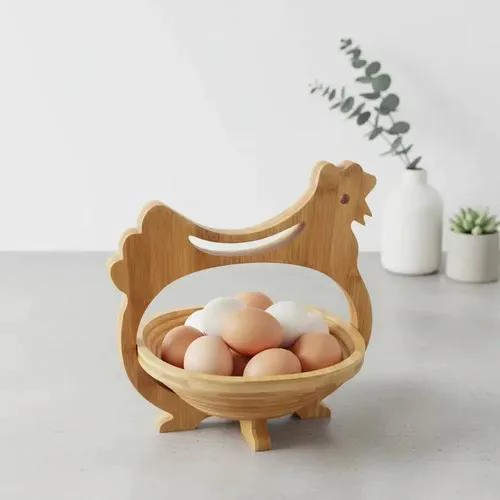 HUEVERA DE MADERA EN FORMA DE GALLINA PARA ORGANIZAR HUEVOS - 4