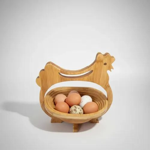 HUEVERA DE MADERA EN FORMA DE GALLINA PARA ORGANIZAR HUEVOS - 5