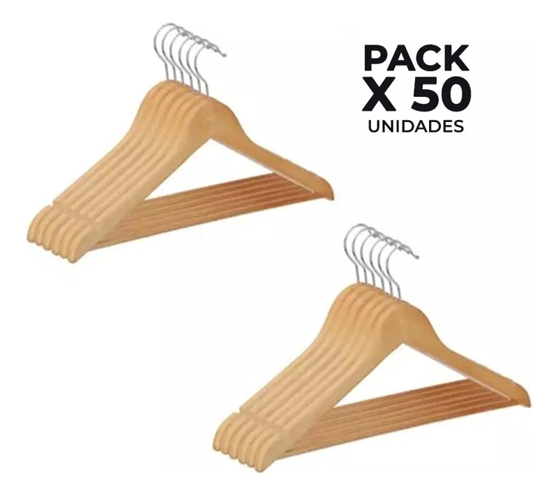PACK DE 50 COLGADORES DE MADERA PARA ROPA Y ACCESORIOS - 1
