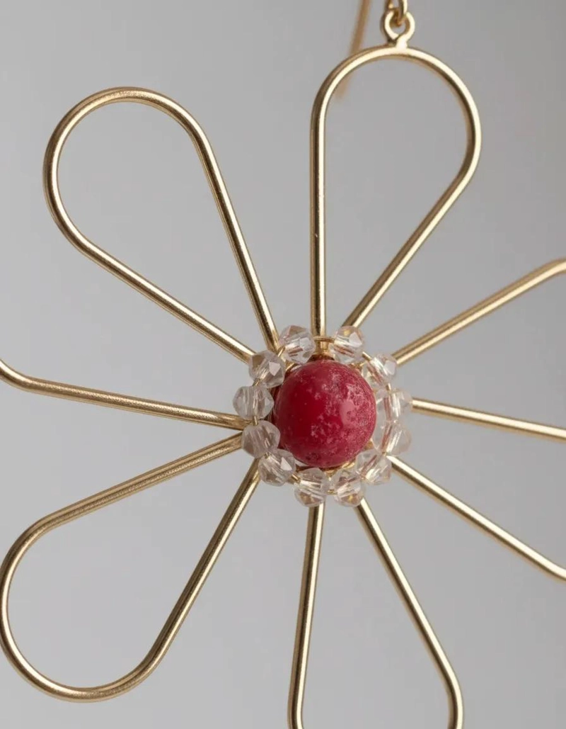 AROS DE FLOR GRANDE HECHOS A MANO CON BAÑO DE ORO Y PIEDRAS - 4