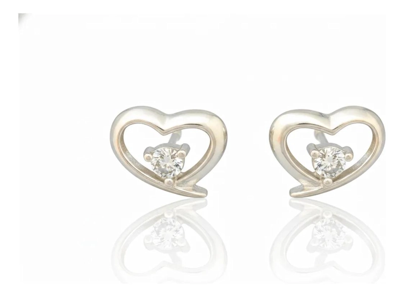 AROS DE PLATA 925 CON DISEÑO DE CORAZON Y PIEDRAS BRILLANTES - 1