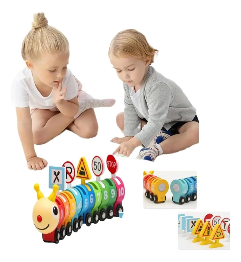 TREN EDUCATIVO DE MADERA EN FORMA DE ORUGA PARA NIÑOS - 2