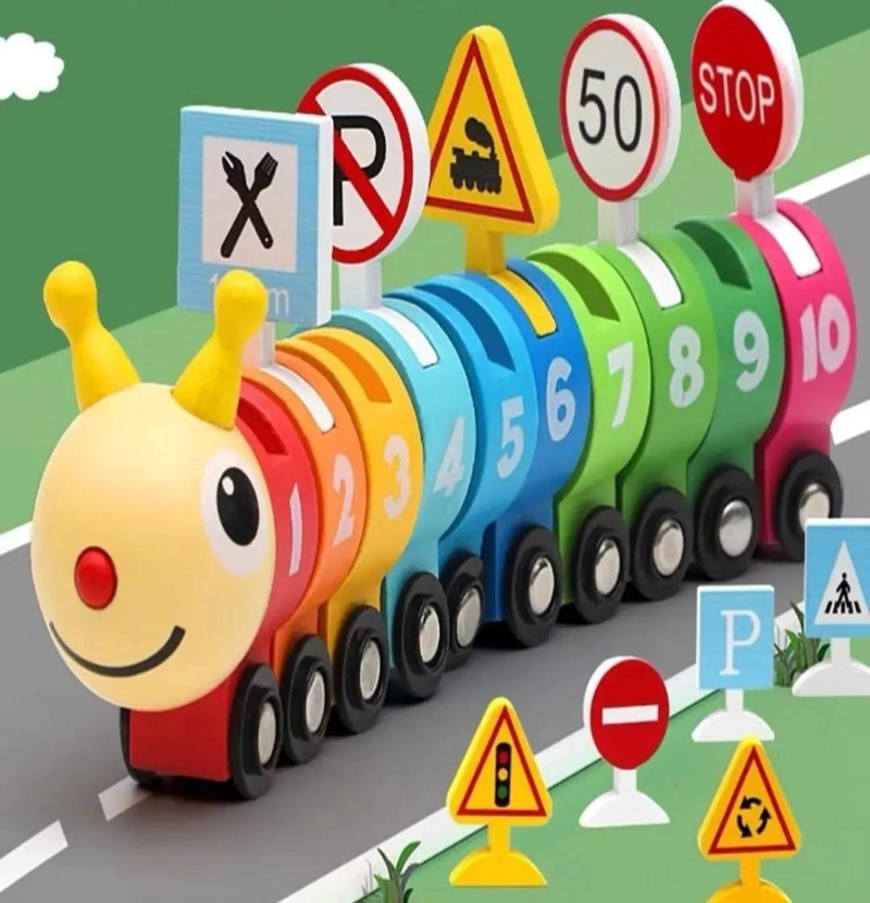 TREN EDUCATIVO DE MADERA EN FORMA DE ORUGA PARA NIÑOS - 3