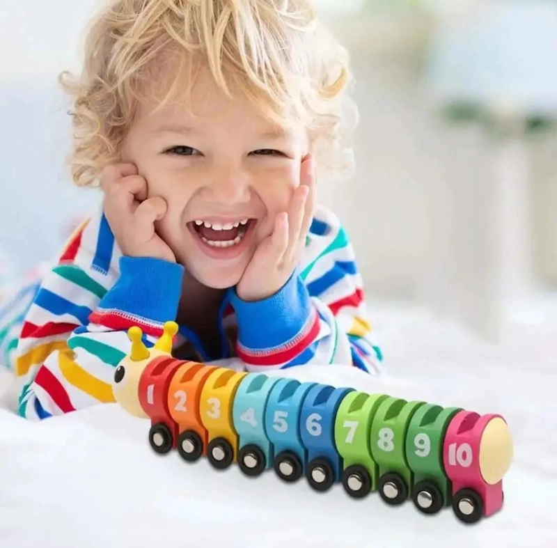 TREN EDUCATIVO DE MADERA EN FORMA DE ORUGA PARA NIÑOS - 4