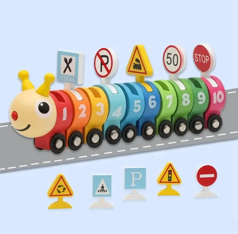 TREN EDUCATIVO DE MADERA EN FORMA DE ORUGA PARA NIÑOS - 5