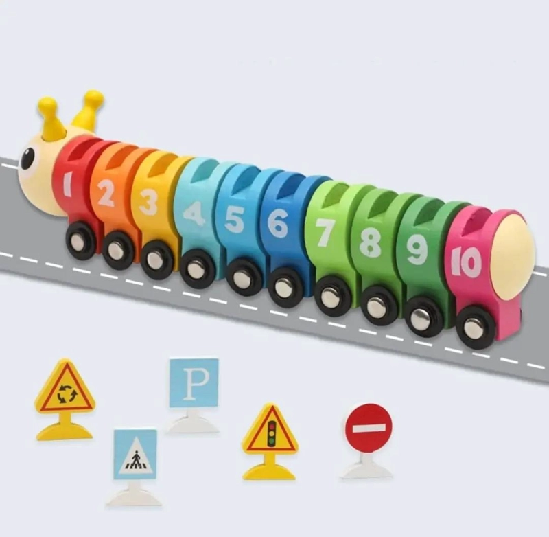 TREN EDUCATIVO DE MADERA EN FORMA DE ORUGA PARA NIÑOS - 6
