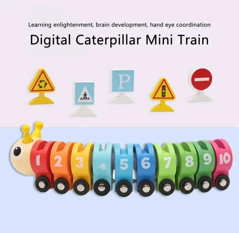 TREN EDUCATIVO DE MADERA EN FORMA DE ORUGA PARA NIÑOS - 8