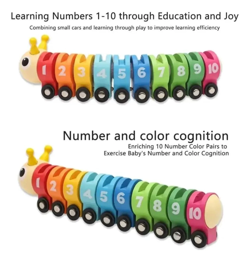 TREN EDUCATIVO DE MADERA EN FORMA DE ORUGA PARA NIÑOS - 9