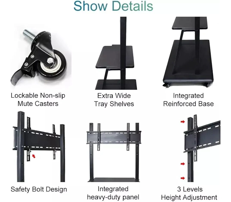 SOPORTE MOVIL PARA TV CON RUEDAS Y ESTANTES AJUSTABLES - 5