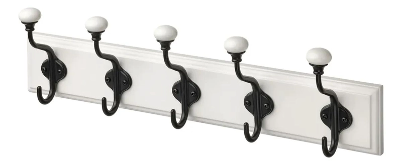 PERCHERO DE PARED CON 5 GANCHOS DOBLES Y POMOS DE PORCELANA - 1