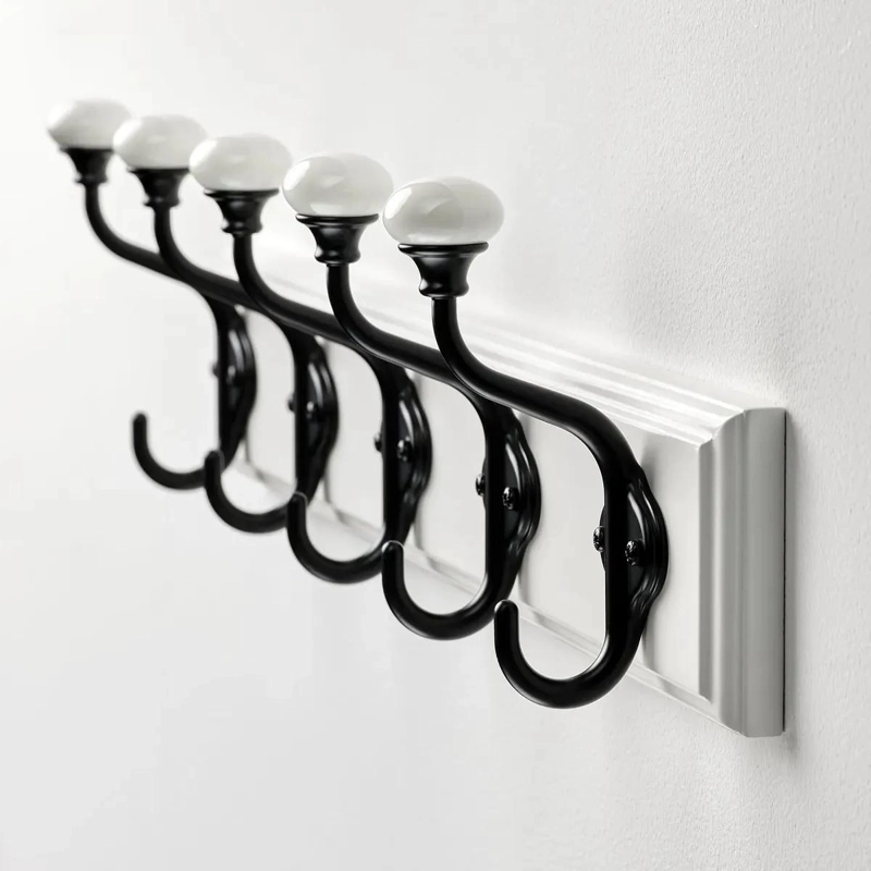 PERCHERO DE PARED CON 5 GANCHOS DOBLES Y POMOS DE PORCELANA - 3