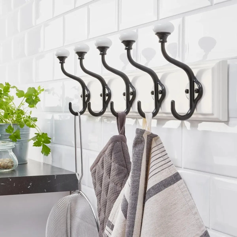 PERCHERO DE PARED CON 5 GANCHOS DOBLES Y POMOS DE PORCELANA - 4
