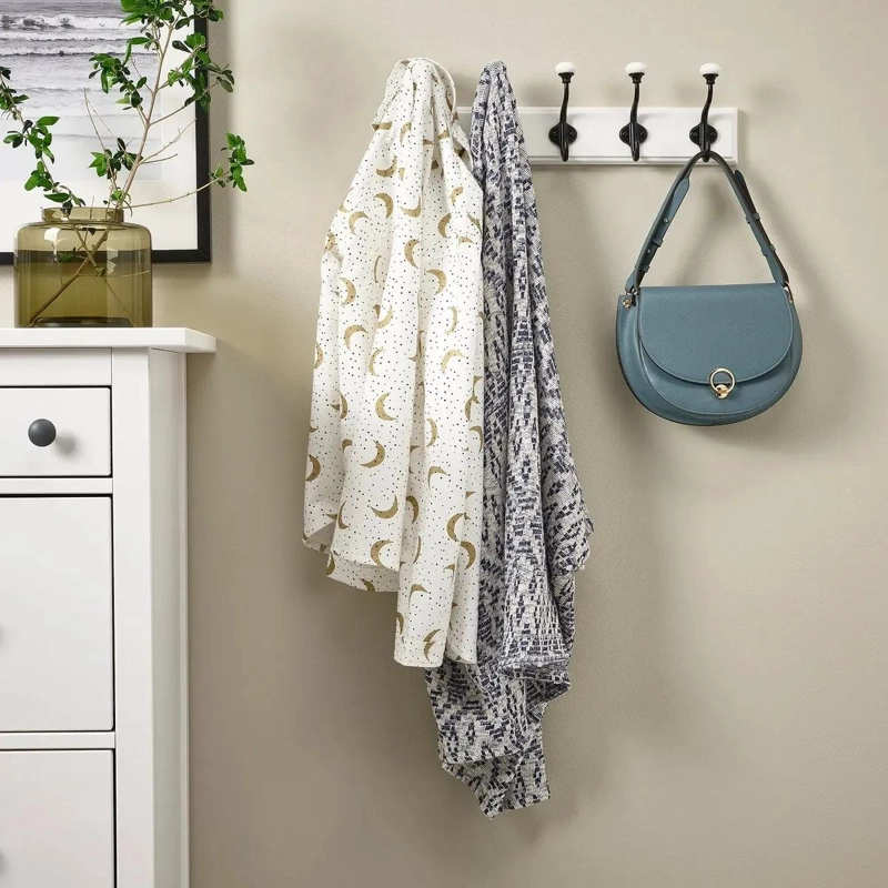 PERCHERO DE PARED CON 5 GANCHOS DOBLES Y POMOS DE PORCELANA - 5