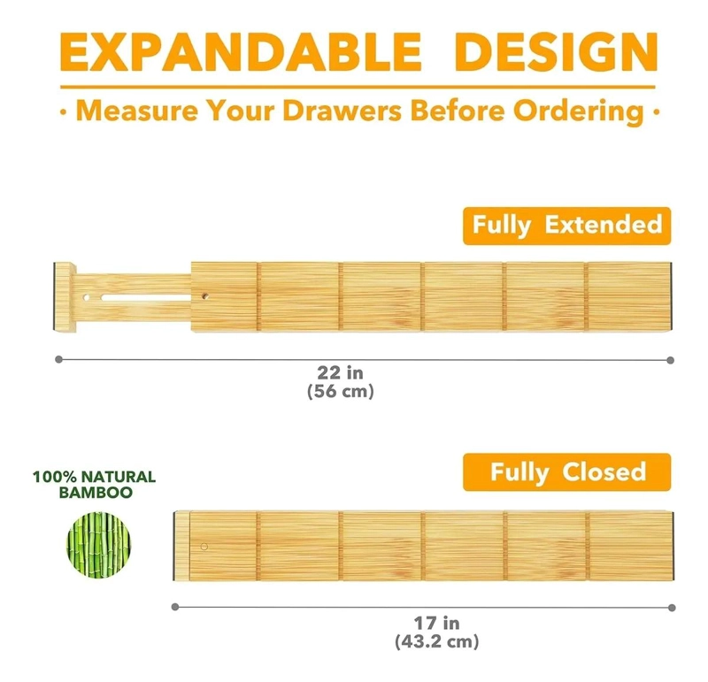 SEPARADORES AJUSTABLES DE CAJONES DE BAMBU PARA ORGANIZACION - 4