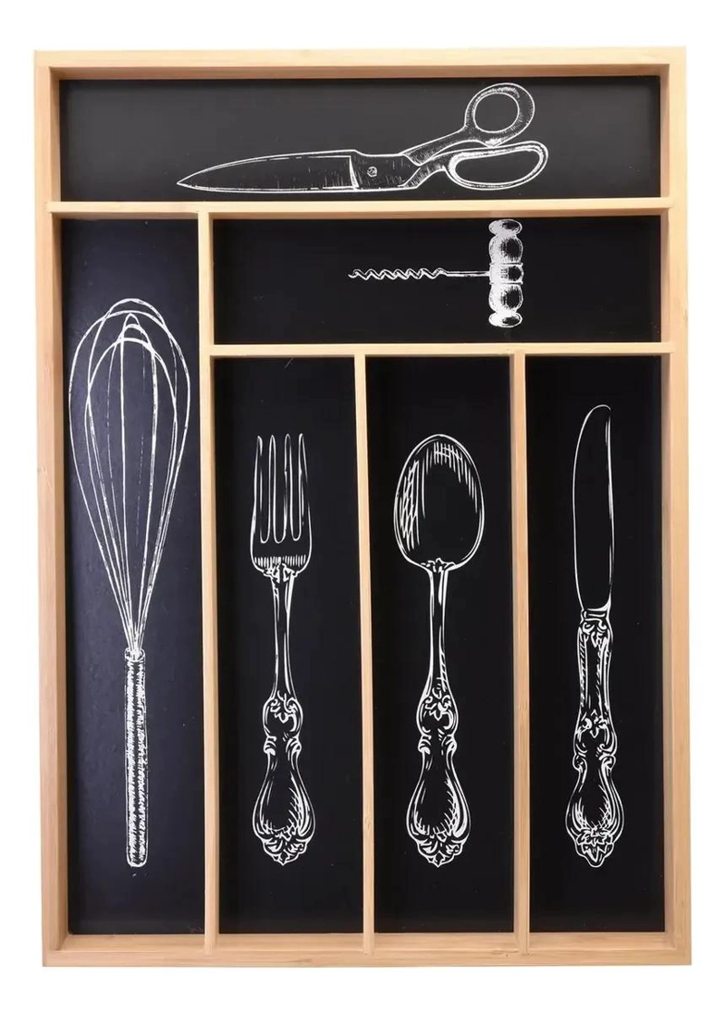 ORGANIZADOR DE CUBIERTOS CON 6 COMPARTIMENTOS DE MADERA - 1